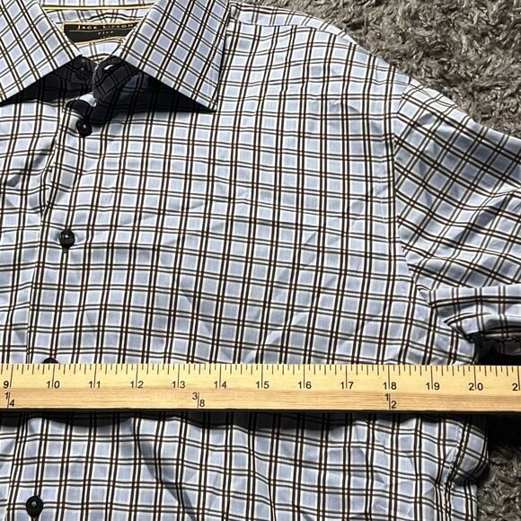 Jack Lipson Shirt Mens Medium Blue Check Long Sleeve Button Up Casual Cotton - Picture 4 of 6